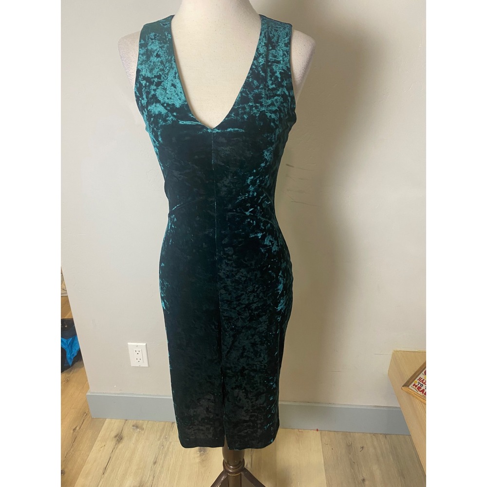 Love Ady Teal Crushed Velvet V-Neck Sleeveless Midi Sheath Dress Y2K Teal